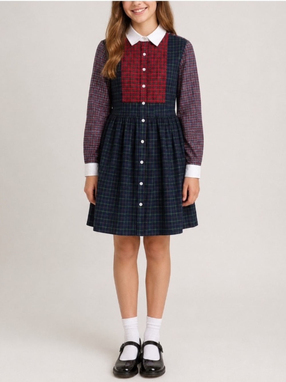 POLO Ralph Lauren Big Girls Mixed Plaid Cotton Shirtdress Dress Size 14 NWT $80